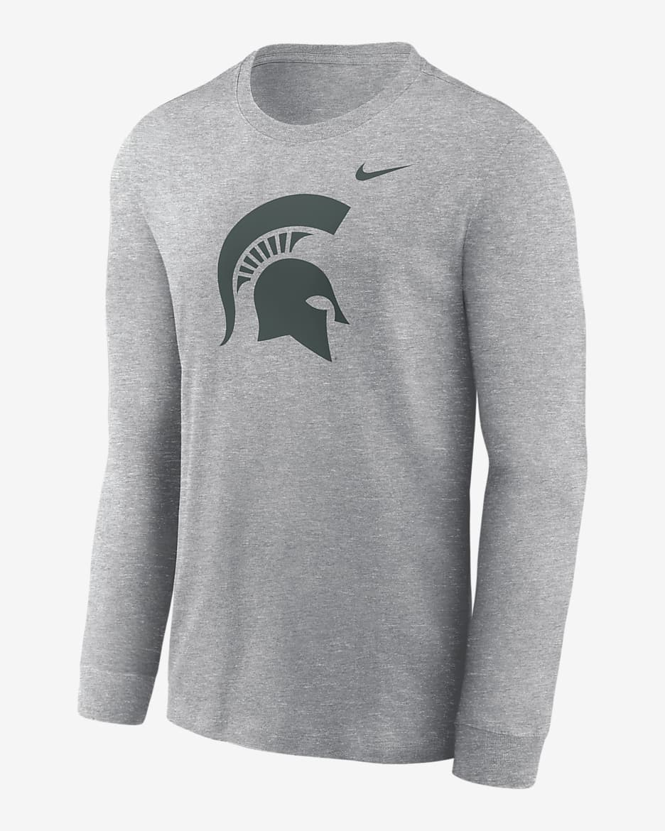 Michigan State Spartans Primary Logo Men's Nike College Long-Sleeve T-Shirt - Dark Grey Heather