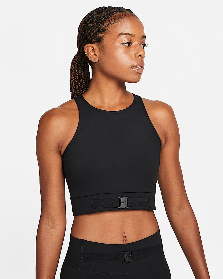 Camiseta de tirantes de entrenamiento corta para mujer Nike Dri-FIT Buckle - Negro/Transparente