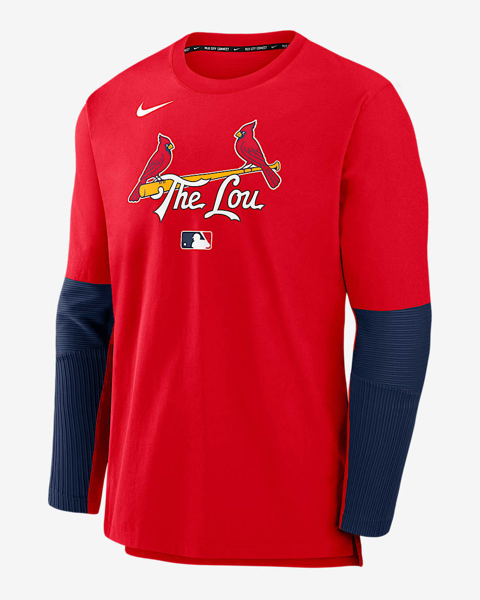 Chamarra sin cierre Nike Dri-FIT de la MLB para hombre St. Louis Cardinals Authentic Collection City Connect Player - Rojo