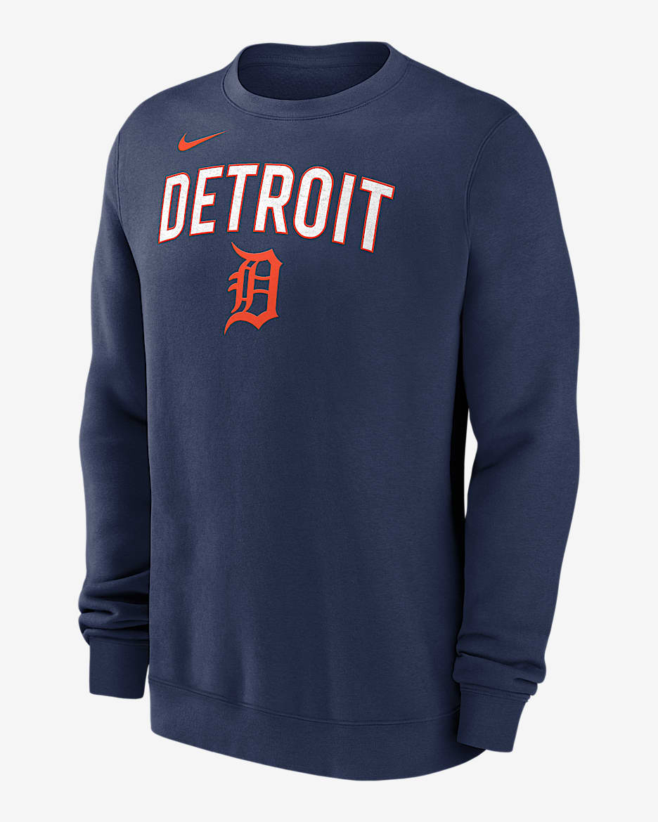 Sudadera de cuello redondo sin cierre Nike de la MLB para hombre Detroit Tigers - Azul marino