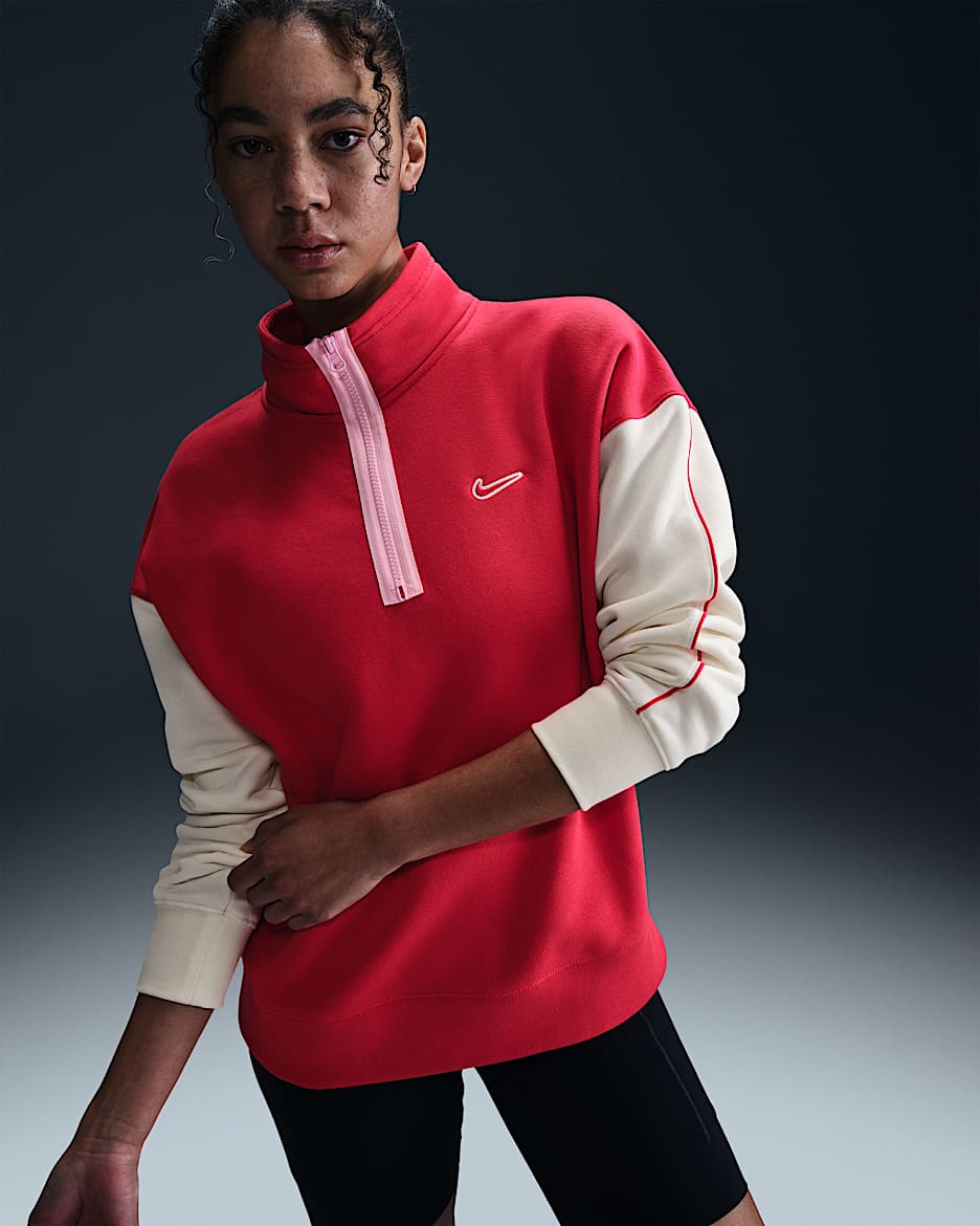 Dámská flísová mikina Nike Sportswear se čtvrtinovým zipem - Fire Red