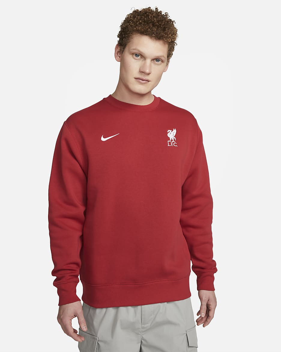 Liverpool F.C. Club Fleece Men's Nike Football Crew-Neck Sweatshirt - Gym Red/White