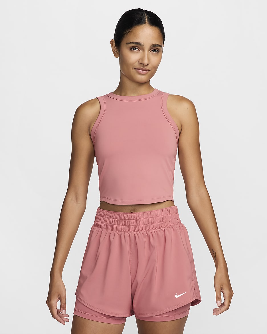 Camiseta de tirantes Dri-FIT cropped para mujer Nike One Fitted - Rosa cañón/Negro