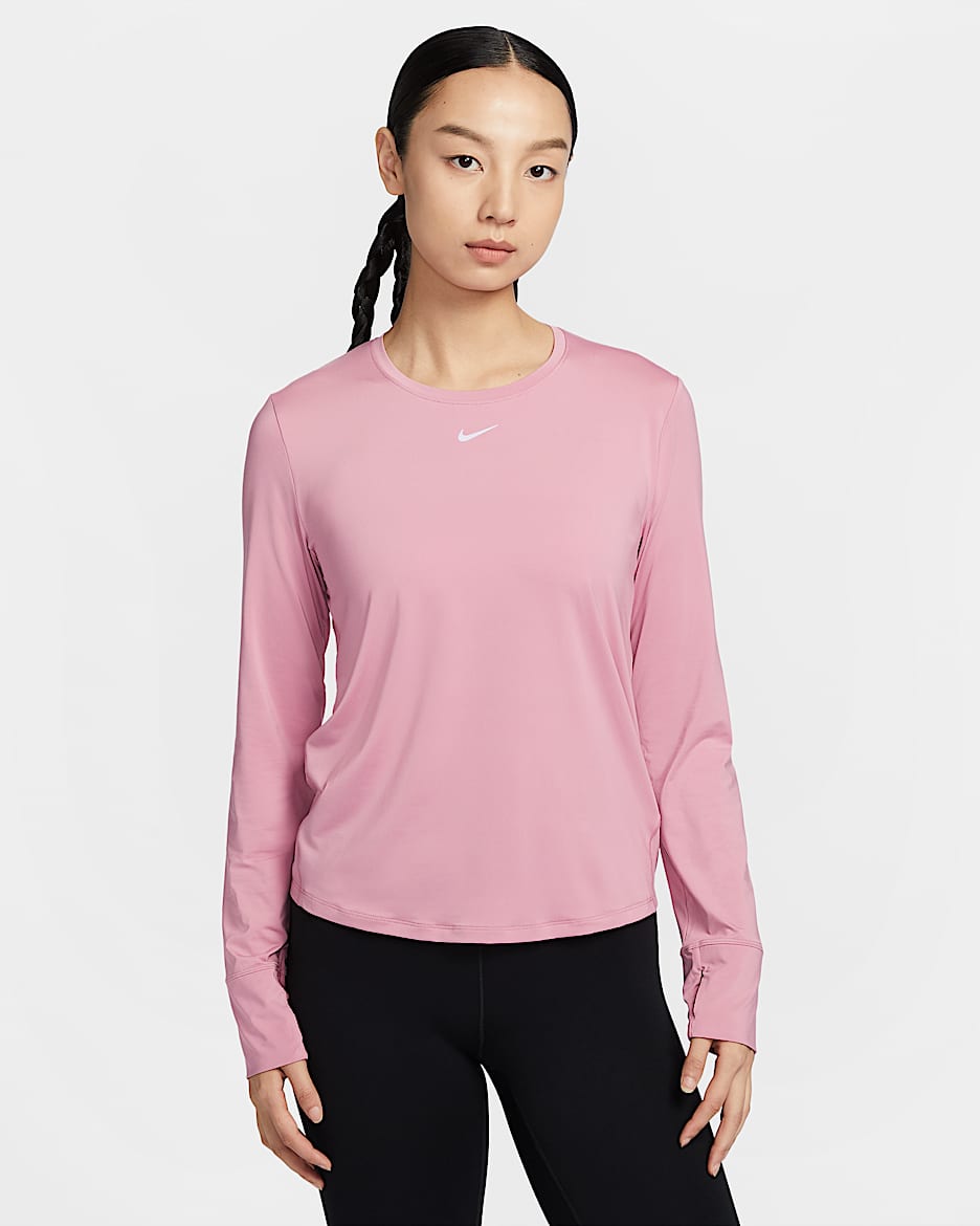 Nike One Classic 女款 Dri-FIT 長袖上衣 - Elemental Pink/黑色