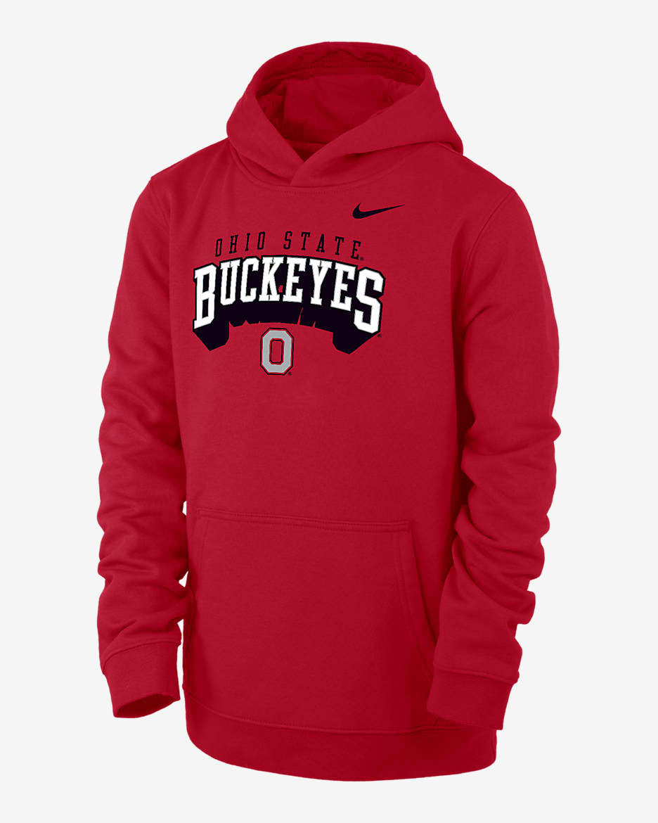 Ohio State Club Fleece Big Kids' (Boys') Nike College Pullover Hoodie - University Red