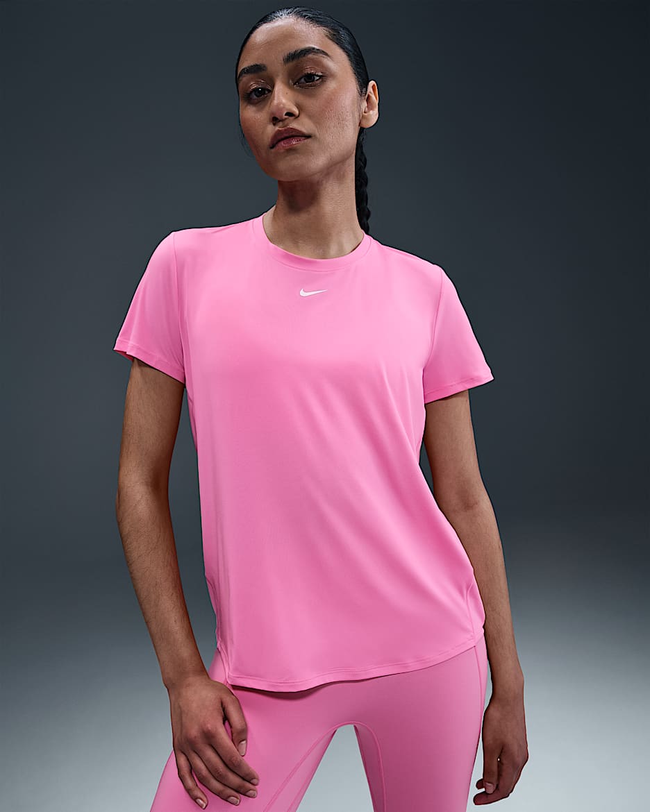 Γυναικεία κοντομάνικη μπλούζα Dri-FIT Nike One Classic - Playful Pink/Λευκό