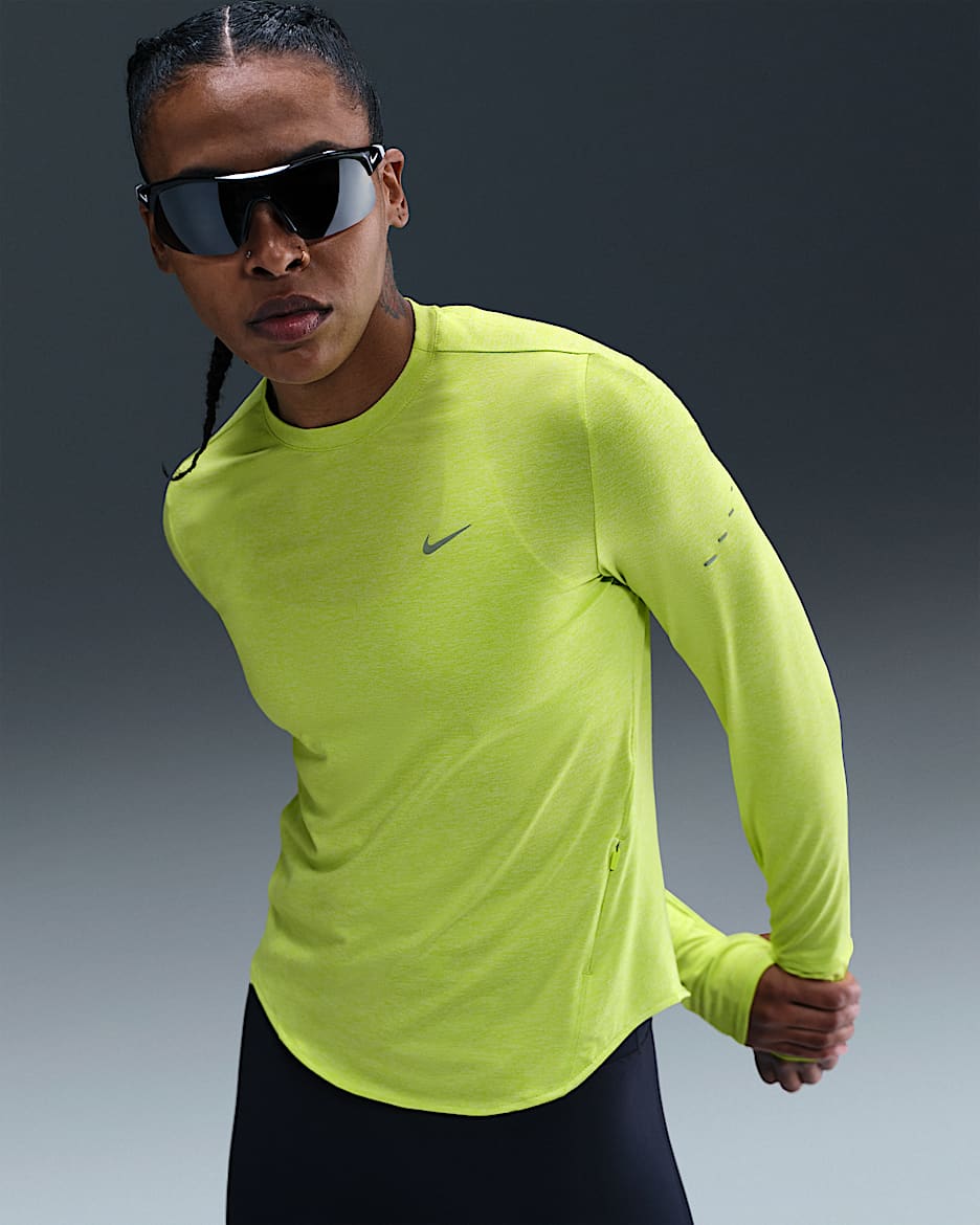 Nike Swift Dri-FIT hardlooptop met ronde hals, lange mouwen en uv-bescherming voor dames - Cyber/Heather