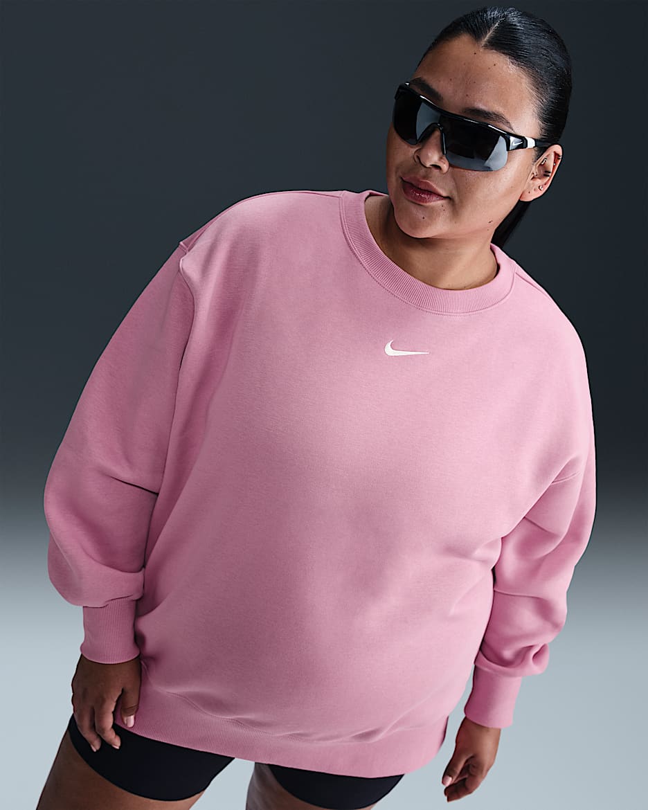 Sudadera oversized de cuello redondo de tejido Fleece para mujer (talla grande) Nike Sportswear Phoenix - Rosa elemental/Vela