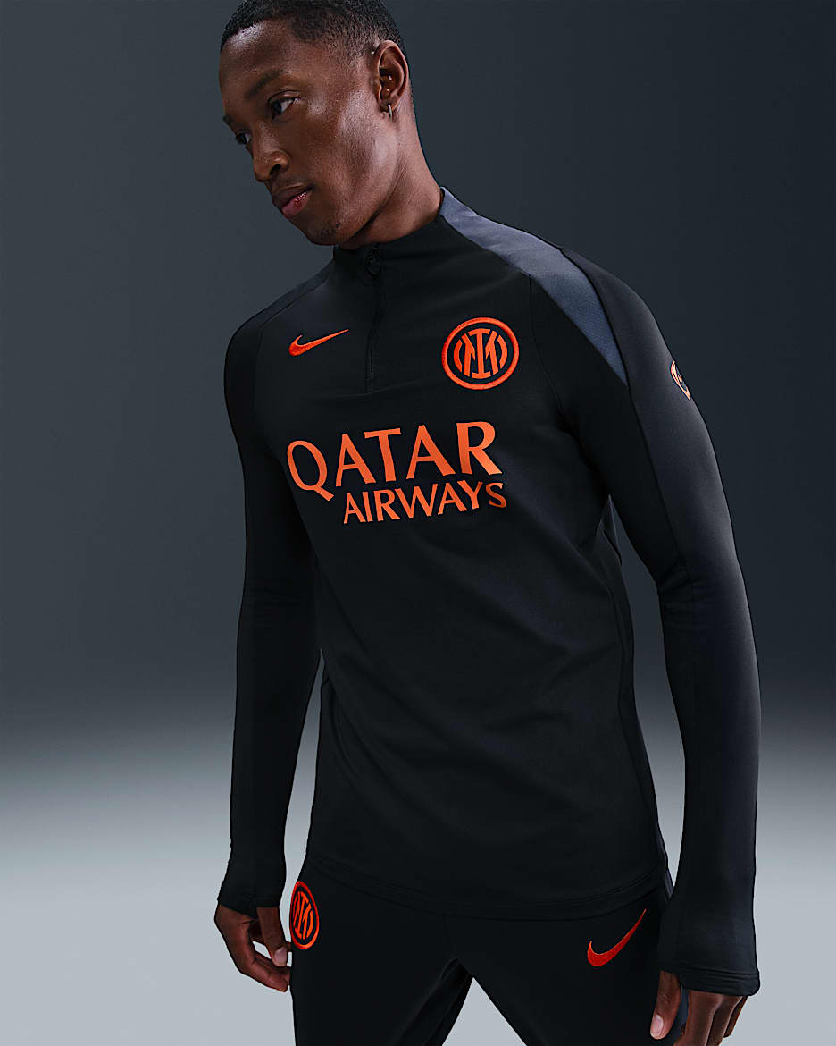Inter Mailand Strike Third Nike Dri-FIT Total 90 Fußball-Drill-Oberteil aus Strickmaterial (Herren) - Schwarz/Thunder Blue/Safety Orange