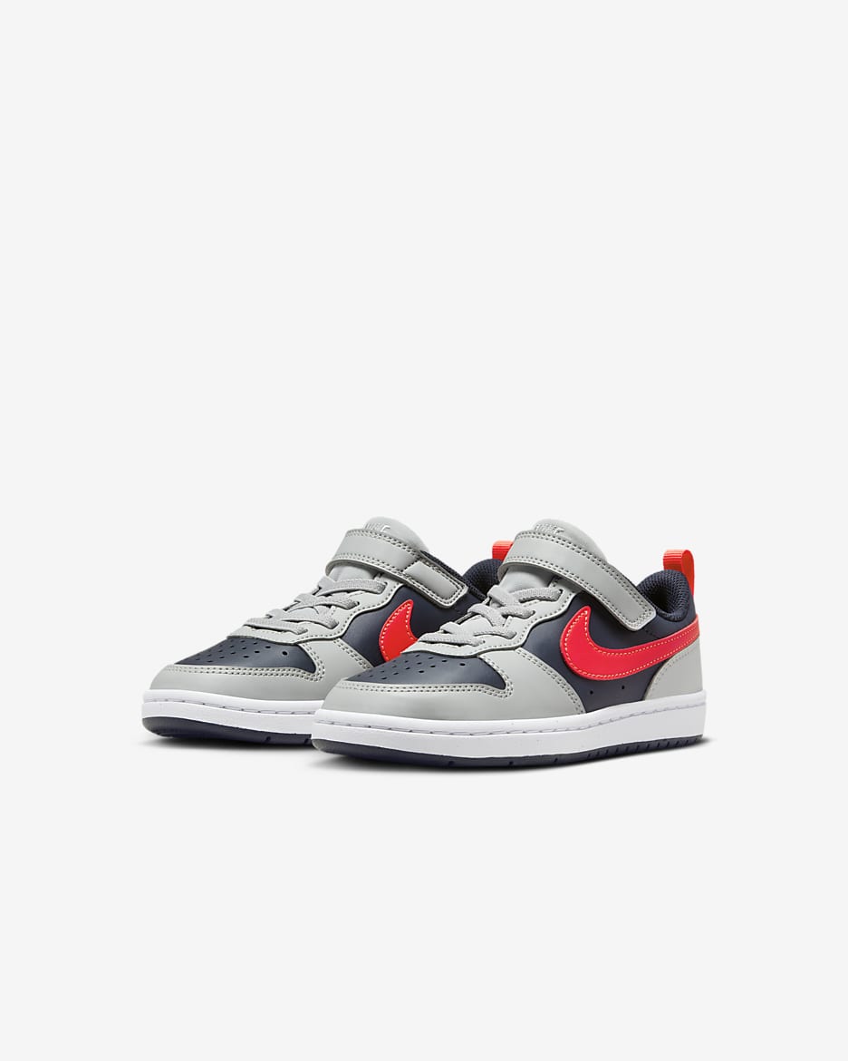 Nike Court Borough Low Recraft Younger Kids' Shoes - Light Smoke Grey/Dark Obsidian/White/Bright Crimson