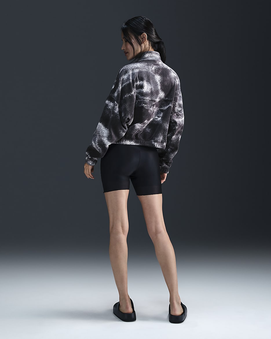 Nike One Women's Therma-FIT Oversized 1/2-Zip Fleece Printed Top - Black/Black