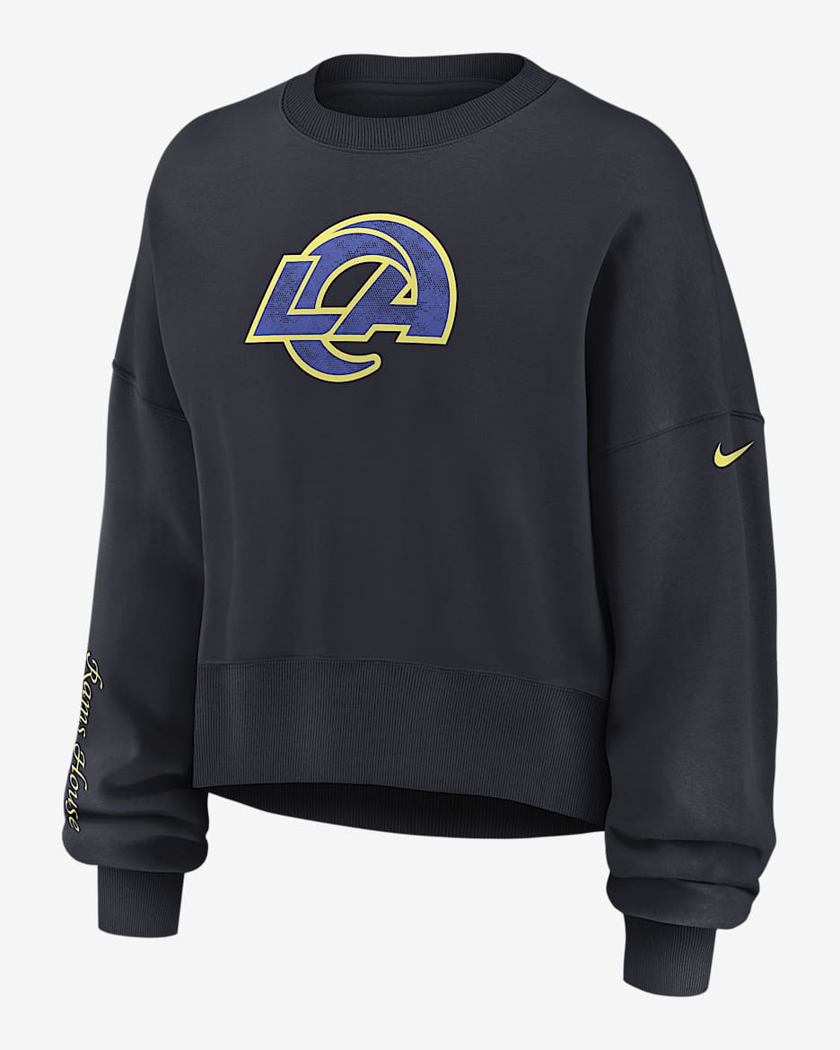 Sudadera de cuello redondo Nike de la NFL para mujer Los Angeles Rams Rivalries Collection Oversized - Azul marino