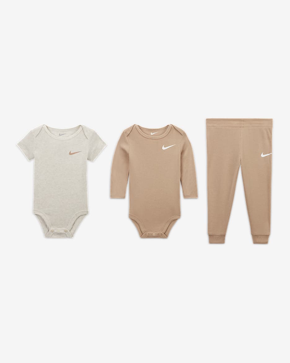 Nike Essentials Baby (0-9M) 3-Piece Bodysuit Set - Hemp