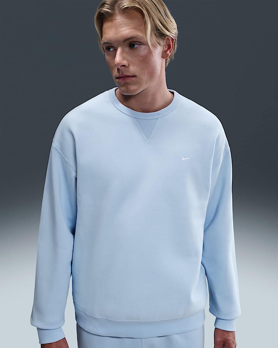 Nike Solo Swoosh Erkek Fleece Crew Üst - Celestine Blue/Beyaz