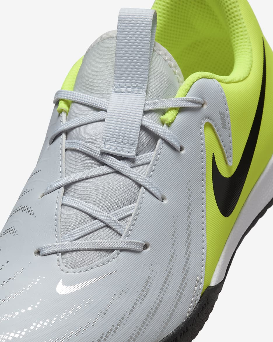 Nike Jr. Phantom GX 2 Academy Younger/Older Kids' IC Football Shoes - Metallic Silver/Volt/Black