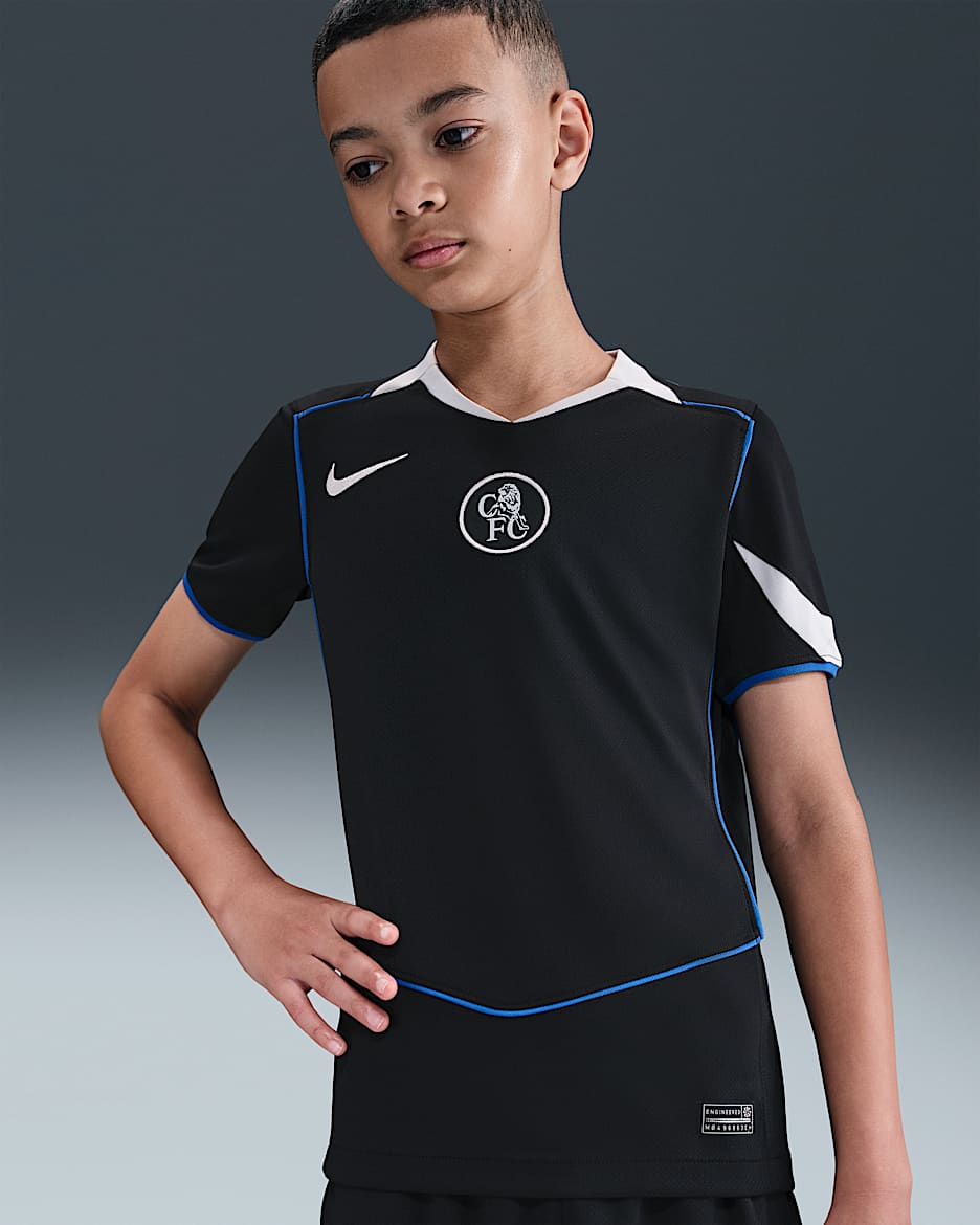 Chelsea F.C. 2025/26 Stadium Third Older Kids' Nike Dri-FIT Total 90 Football Replica Shirt - Black/Field Silver/Game Royal/Field Silver