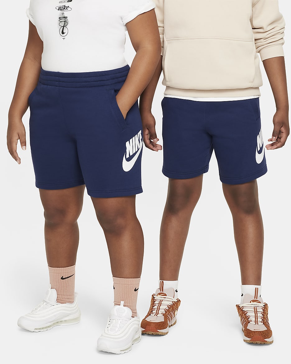 Nike Sportswear Club Fleece Older Kids' French Terry Shorts (Extended Size) - Midnight Navy/White