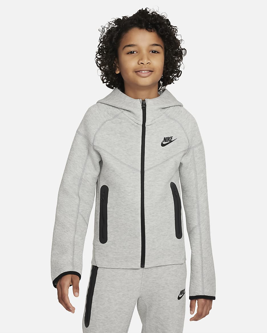 Nike Sportswear Tech Fleece Hoodie met rits voor jongens - Dark Grey Heather/Zwart/Zwart