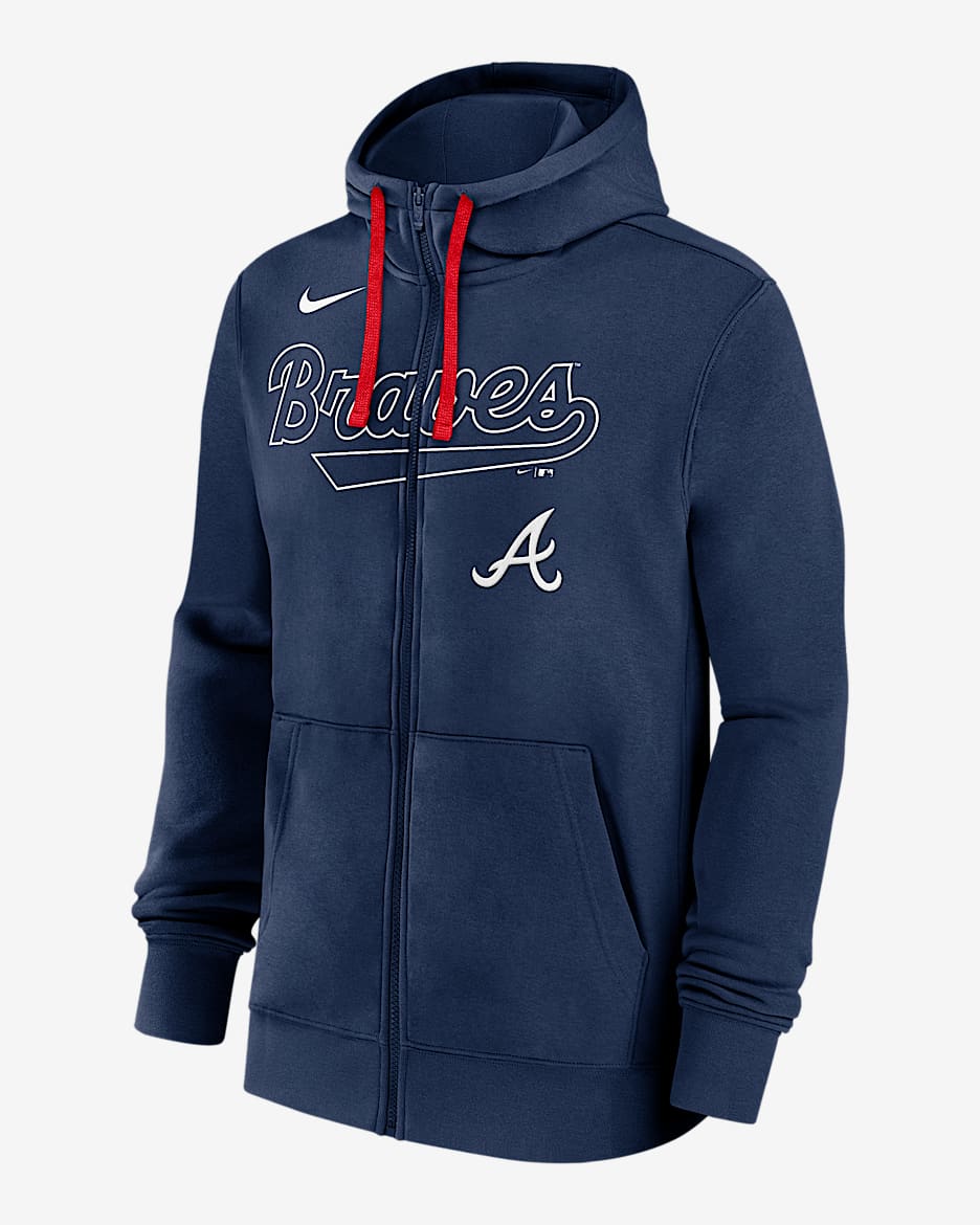 Atlanta Braves Knockout Script Men's Nike MLB Full-Zip Hoodie - Navy