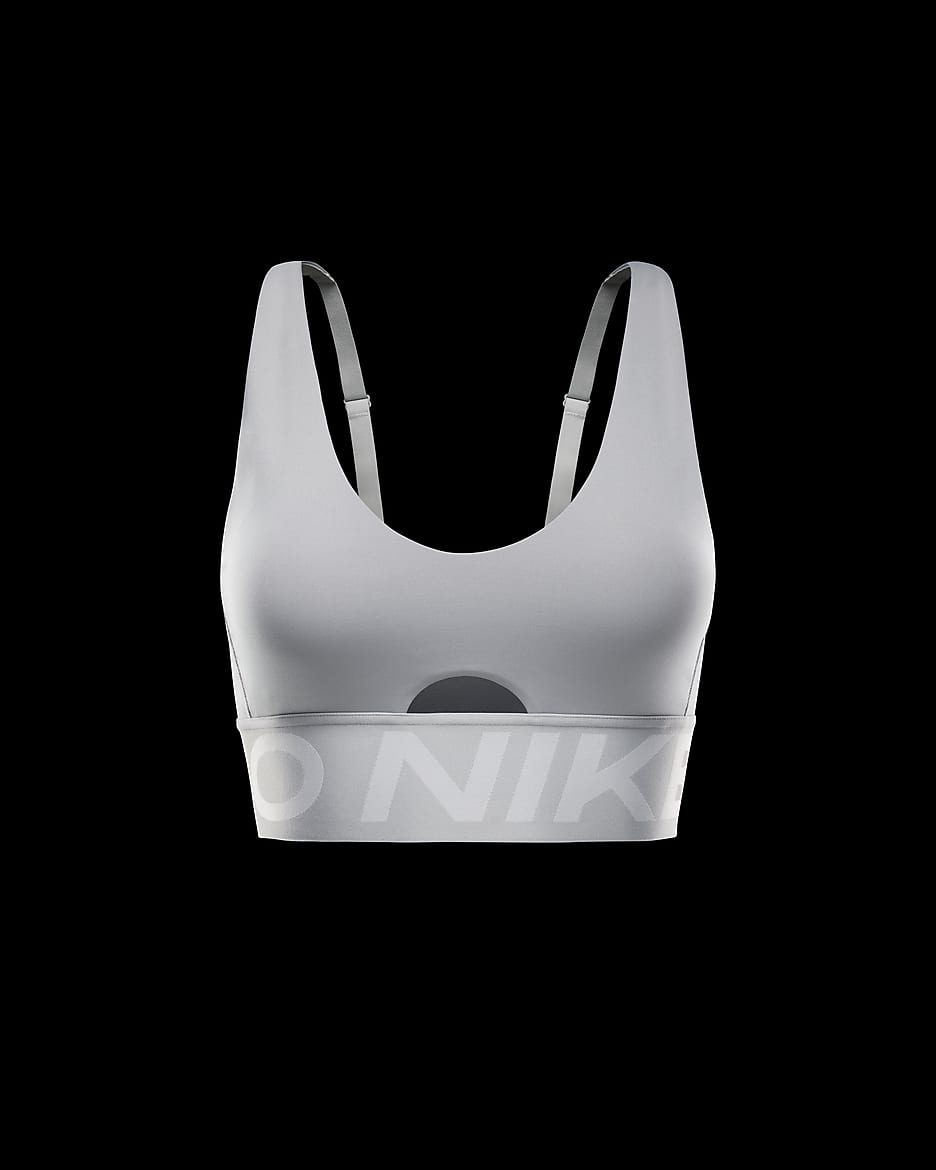 Dámská sportovní podprsenka Nike Pro Indy Plunge s vycpávkami a střední oporou - Light Smoke Grey/Photon Dust/Bílá