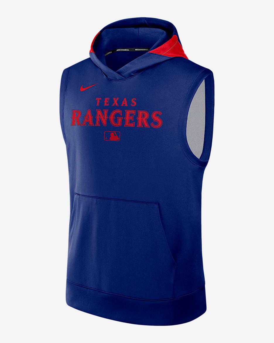 Sudadera con gorro sin cierre ni mangas Nike Dri-FIT de la MLB para hombre Texas Rangers Authentic Collection - Royal