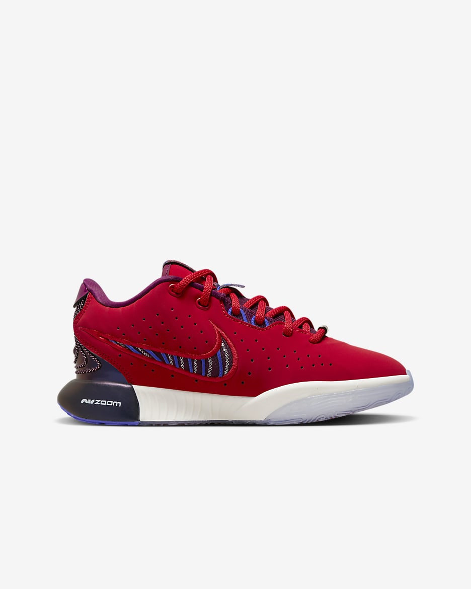 Tenis de básquetbol para niños grandes LeBron XXI SE "Movie Night" - Rojo universitario/Burdeos/Azul gozo/Marfil