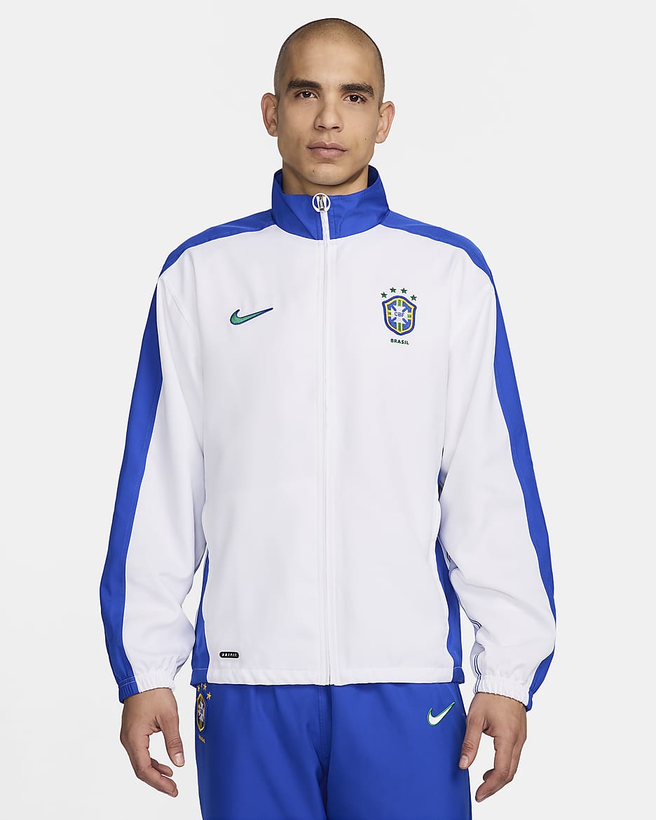 Chamarra de entrenamiento de fútbol Nike replica de Brasil relanzamiento 1998 para hombre - Blanco/Azul Lyon/Azul Lyon