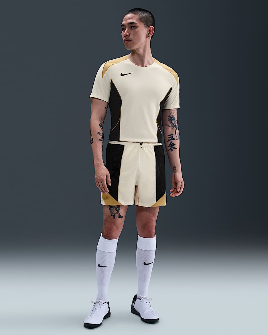 Nike Strike+ Men's Dri-FIT 5" Soccer Shorts - Pale Ivory/Black/Jersey Gold/Black