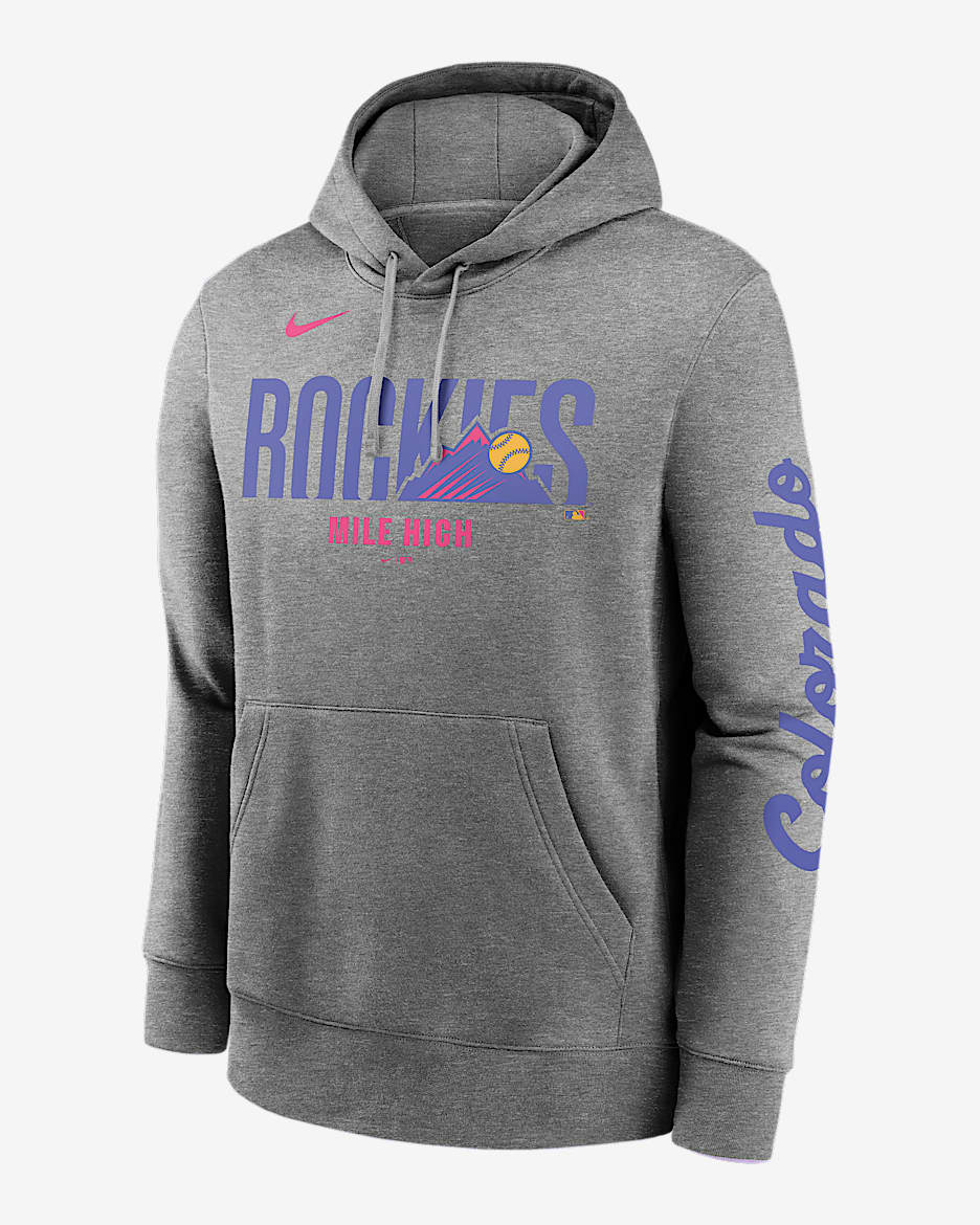 Sudadera con gorro sin cierre Nike de la MLB para hombre Colorado Rockies City Connect Club - Carbón jaspeado