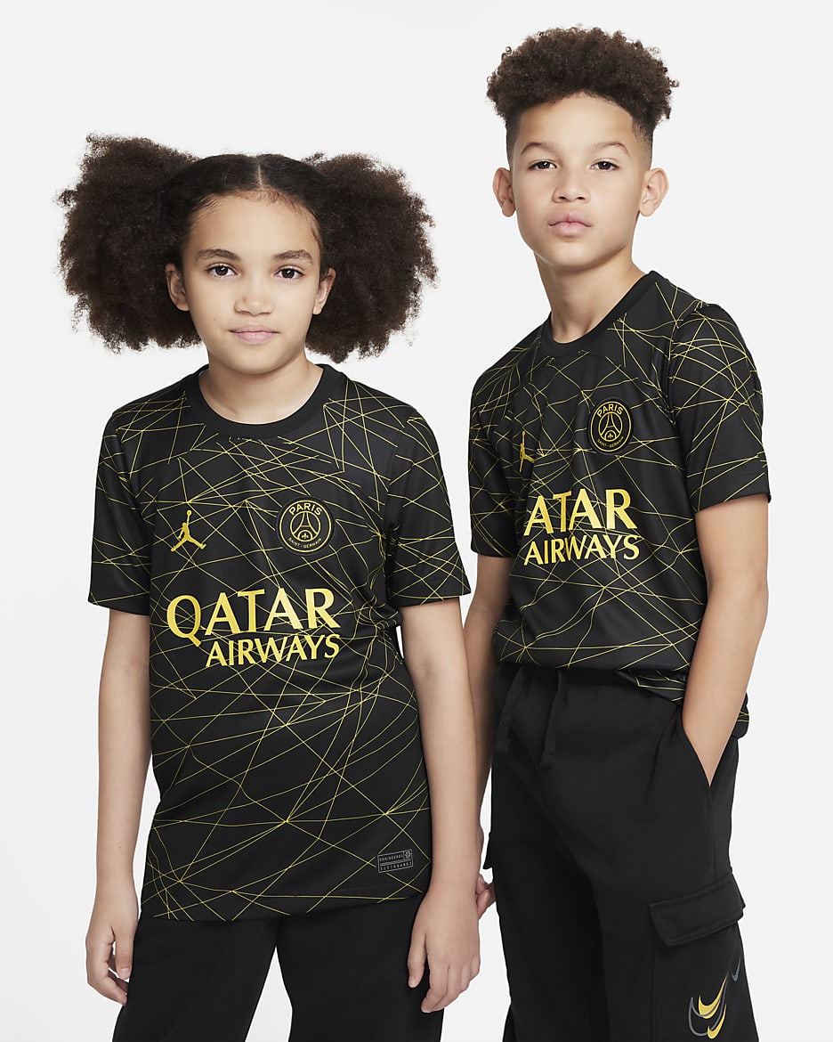 Paris Saint-Germain 2023/24 Stadium Fourth Big Kids' Jordan Dri-FIT Soccer Jersey - Black/Tour Yellow/Tour Yellow