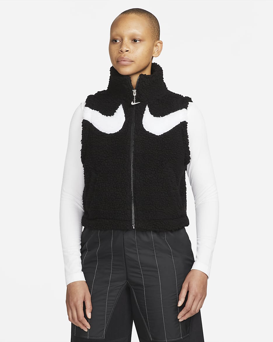 Chaleco de tejido Fleece para mujer Nike Sportswear Swoosh - Negro/Blanco
