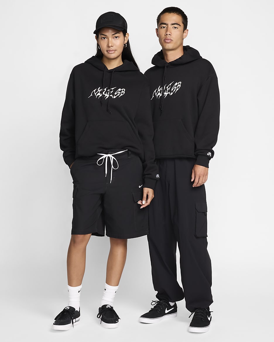 Nike SB Fleece Pullover Skate Hoodie - Black/White