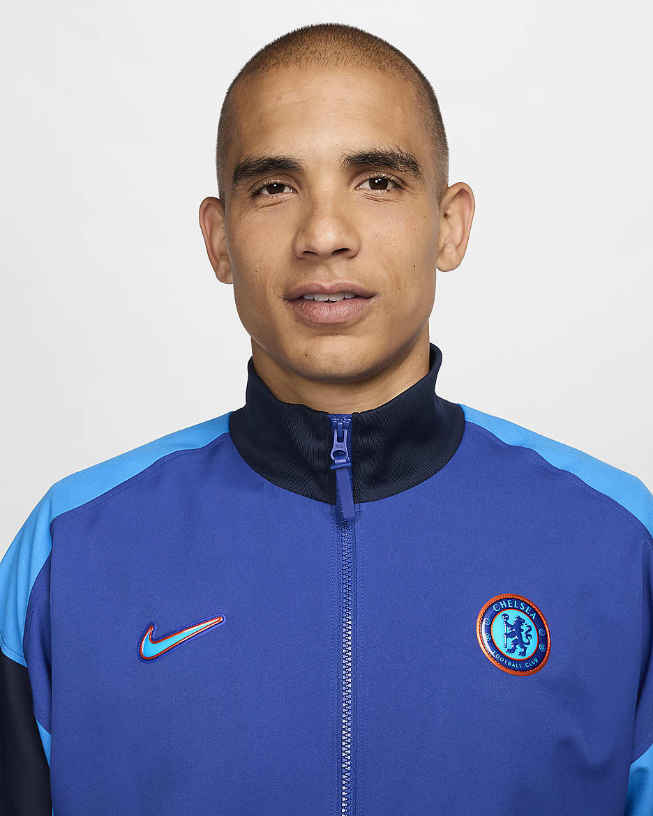 Veste de foot nationale Nike Dri-FIT Chelsea FC Strike pour homme - Rush Blue/Obsidian/Light Photo Blue