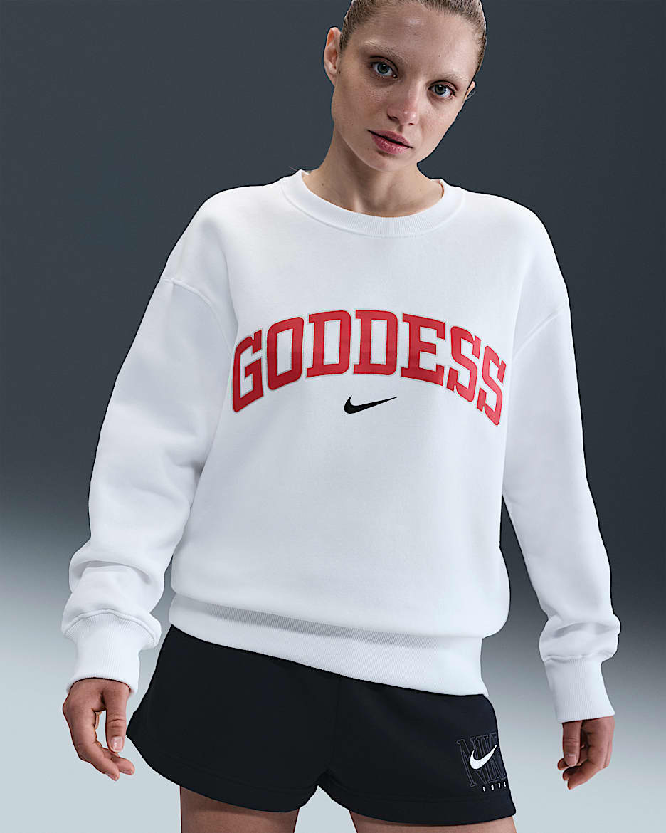 Felpa a girocollo oversize Nike Sportswear Phoenix Fleece – Donna - Bianco/University Red
