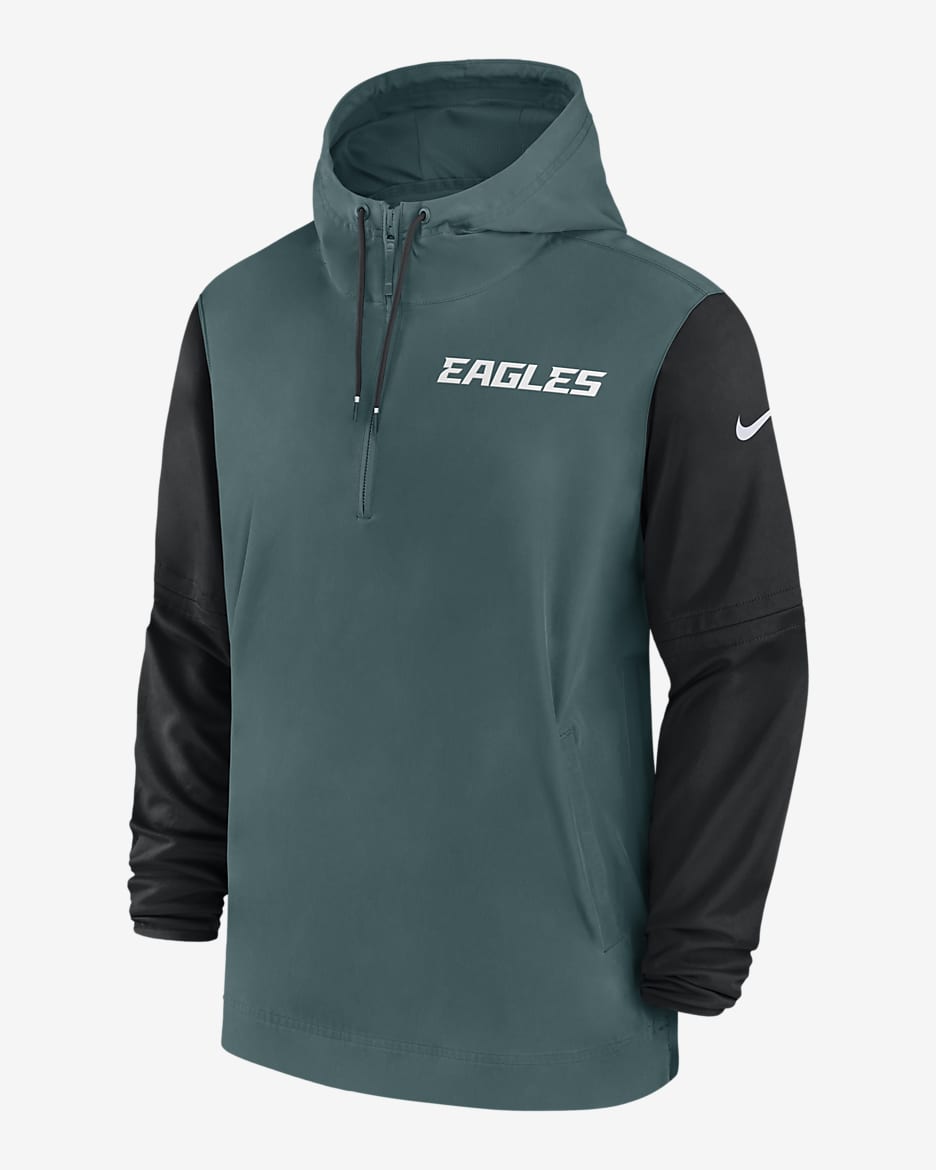 Philadelphia Eagles Sideline Pre-Game Player Men's Nike NFL 1/2-Zip Hooded Jacket - Teal