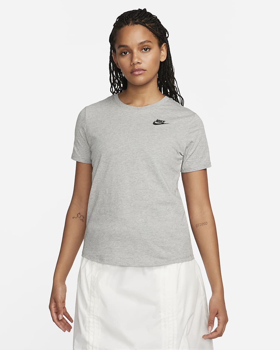 Nike Sportswear Club Essentials Damen-T-Shirt - Dark Grey Heather/Schwarz