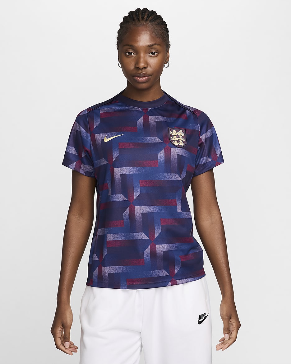 England Academy Pro Nike Dri-FIT kurzärmeliges Pre-Match-Fußballoberteil für Damen - Purple Ink/Purple Ink/Sesame