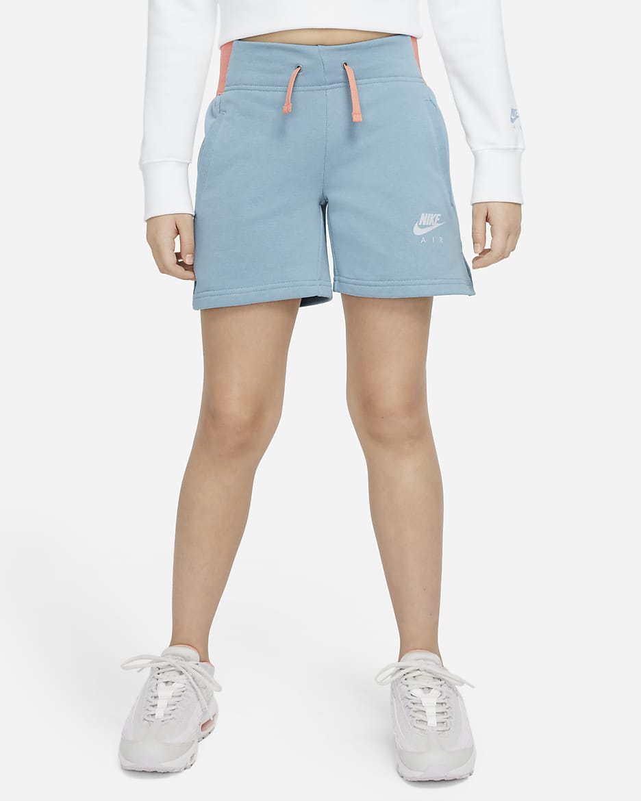 Nike Air Older Kids' (Girls') French Terry Shorts - Worn Blue/Crimson Bliss/Football Grey