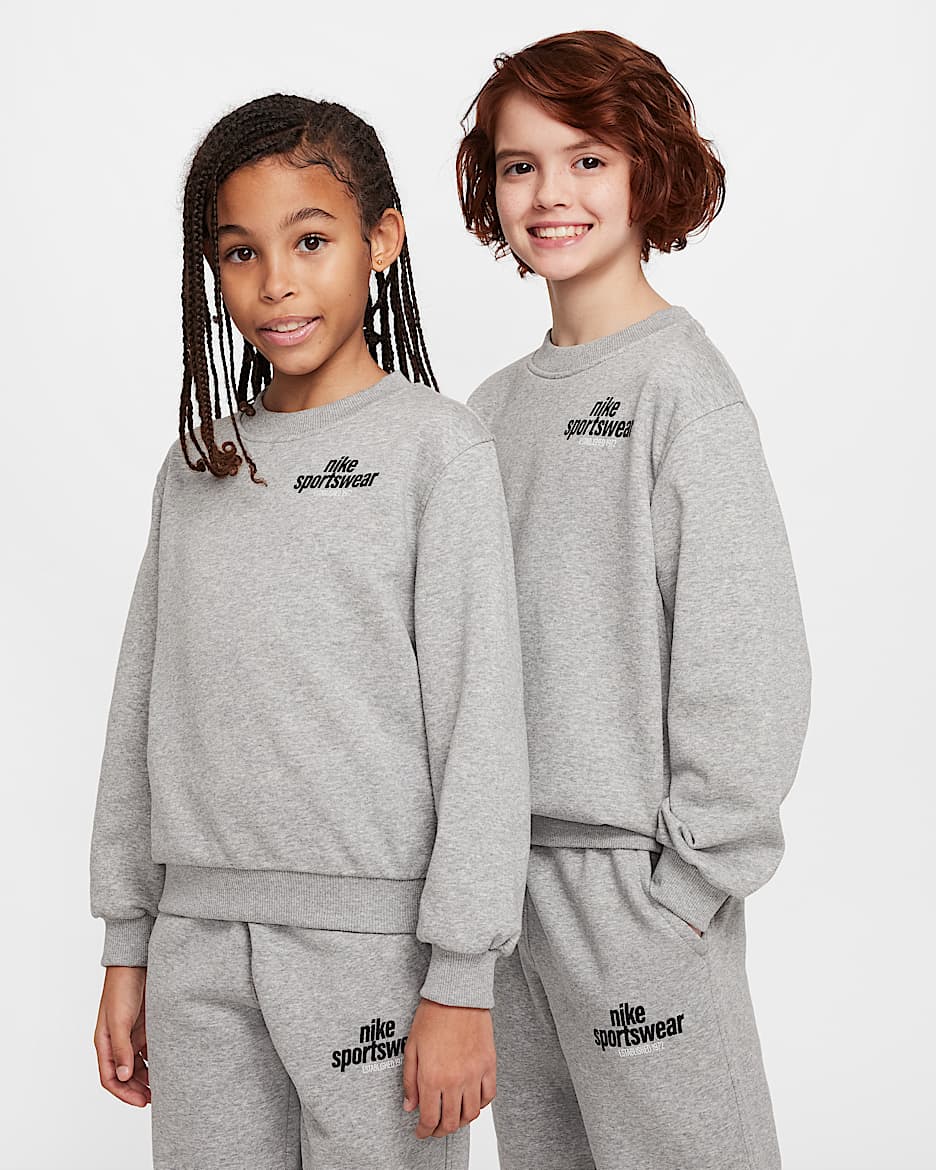 Nike Sportswear Club Older Kids' French Terry Sweatshirt - Dark Grey Heather/White/Black