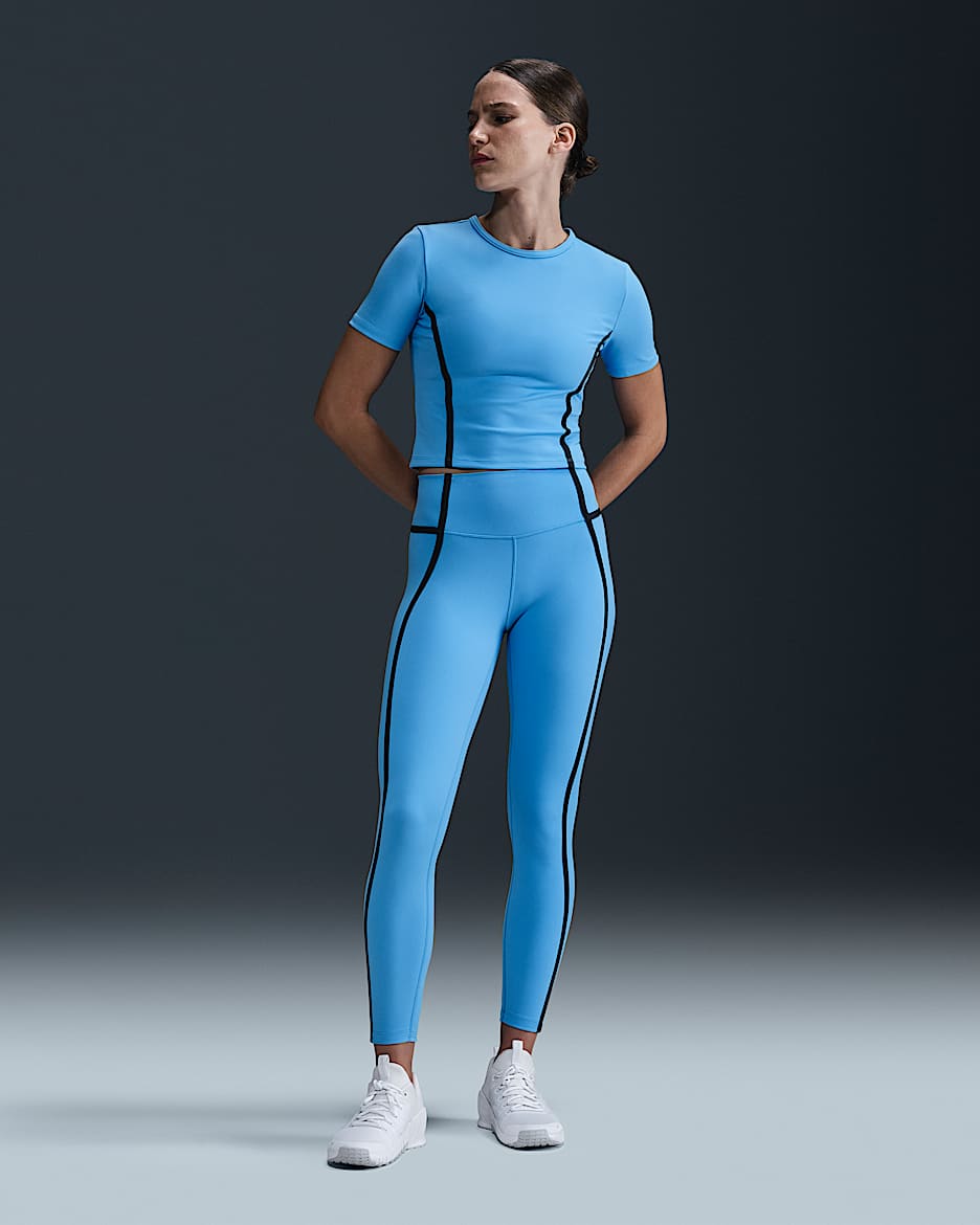 Leggings de tiro alto de 7/8 para mujer Nike One - Azul universitario/Azul marino militar/Negro