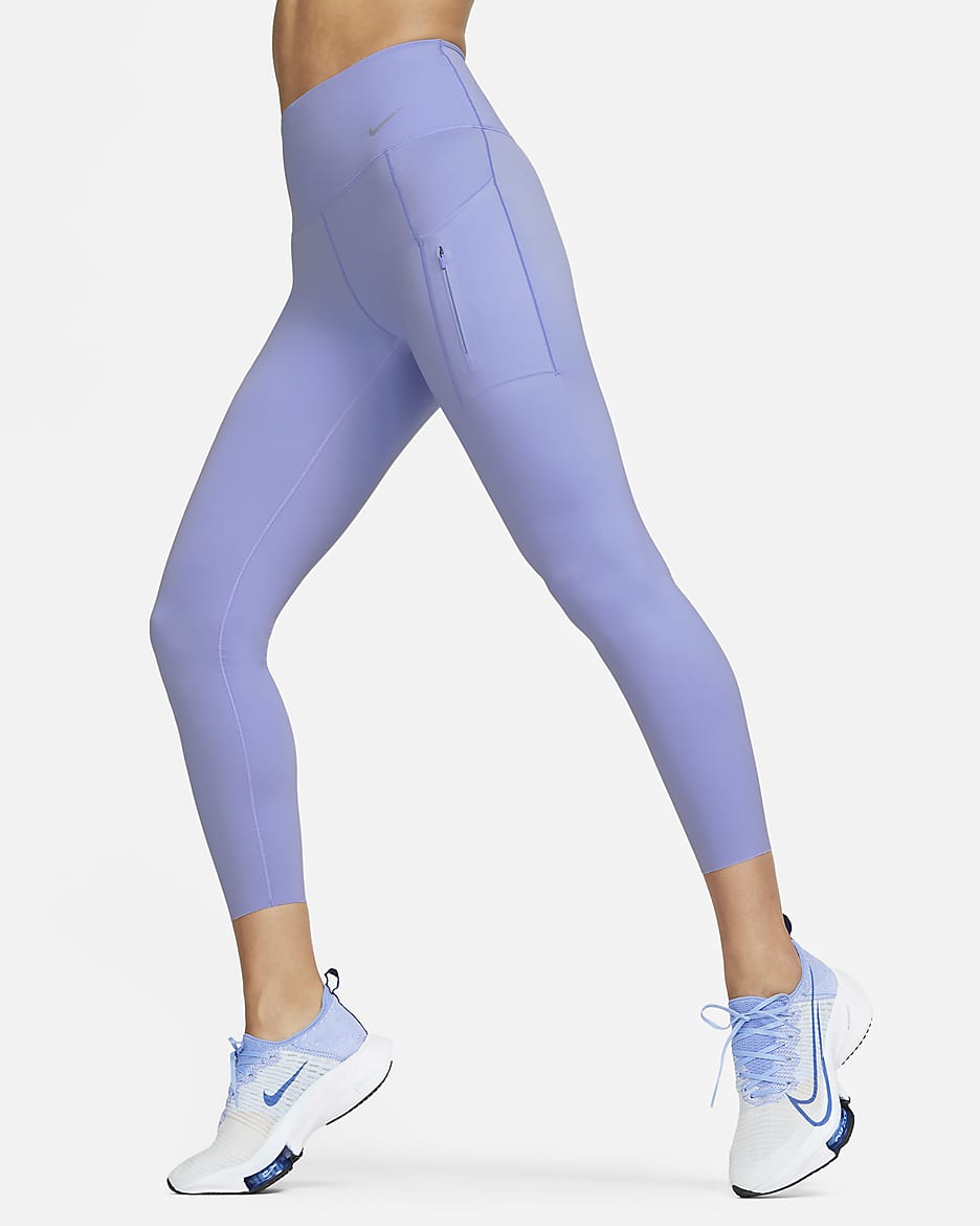 Leggings de tiro alto de 7/8 de sujeción firme con bolsillos para mujer Nike Go - Cardo claro/Negro