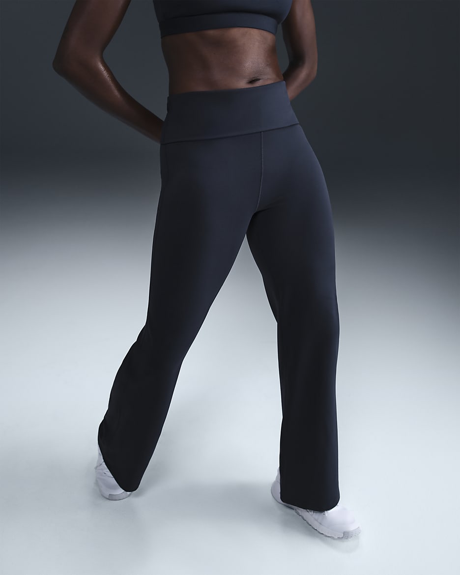 Nike One Women's Dri-FIT High-Waisted Fold-Over Trousers - Obsidian/Black