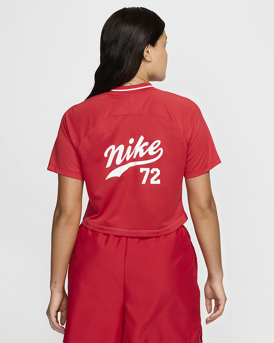 Nike Sportswear Women's Short-Sleeve Cropped Top - Light Iron Ore/Fire Red