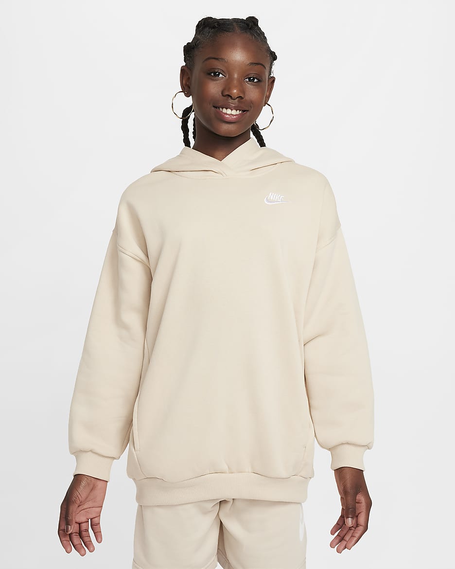 Nike Sportswear Club Fleece Big Kids' Oversized Pullover Hoodie - Sanddrift/White