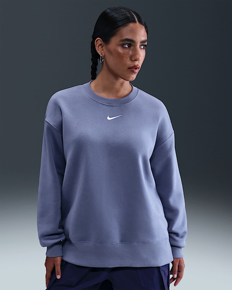 Dámská volnější mikina Nike Sportswear Phoenix Fleece s kulatým výstřihem - World Indigo/Sail