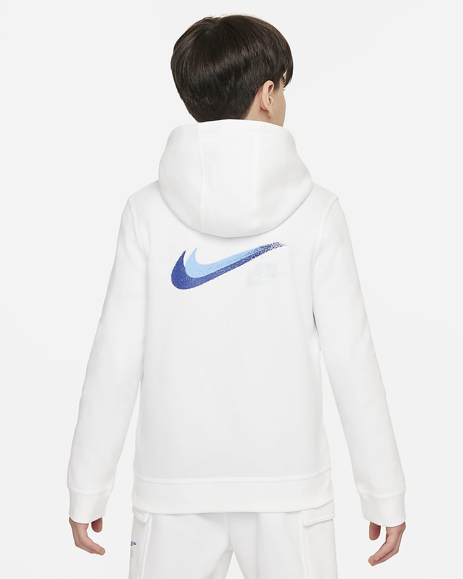 Nike Sportswear Tam Boy Fermuarlı Grafikli Fleece Genç Çocuk (Erkek) Kapüşonlu Üstü - Beyaz