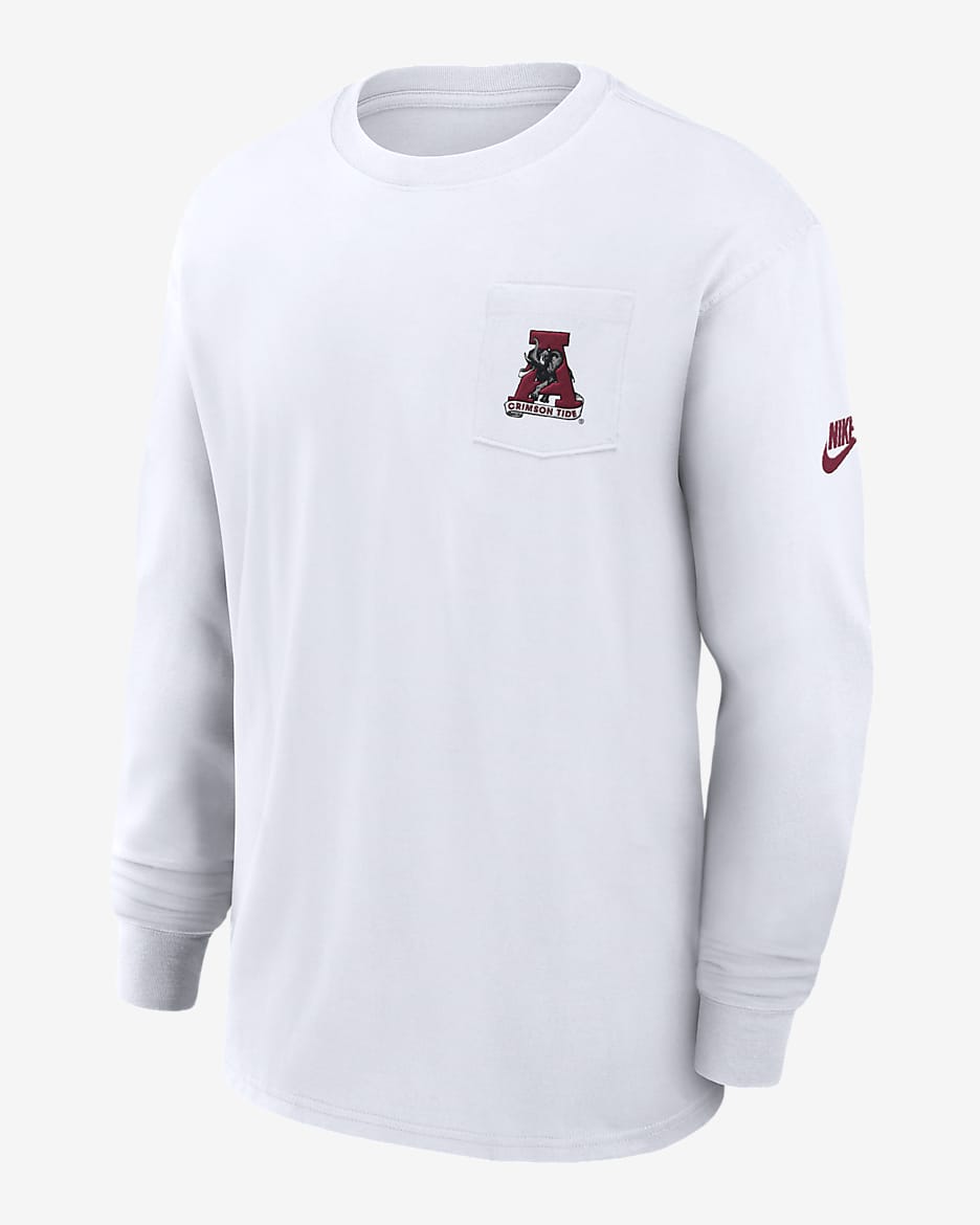 Alabama Crimson Tide Legacy Max90 Pocket Men's Nike College Long-Sleeve T-Shirt - White