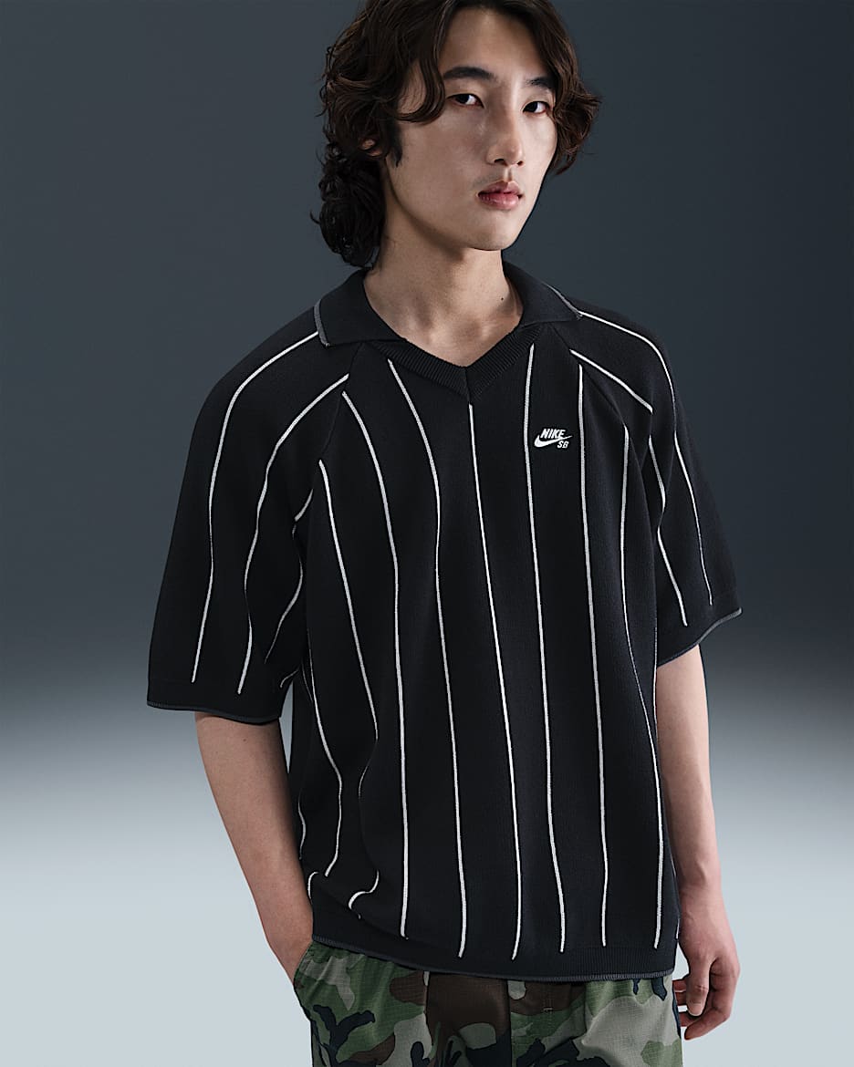 เสื้อสเวตเตอร์สเก็ตบอร์ดโปโลแขนสั้น Nike SB - ดำ/Sail/ดำ