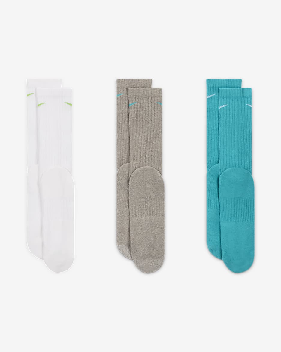 Chaussettes de training mi-mollet Nike Everyday Plus Cushioned (3 paires) - Multicolore