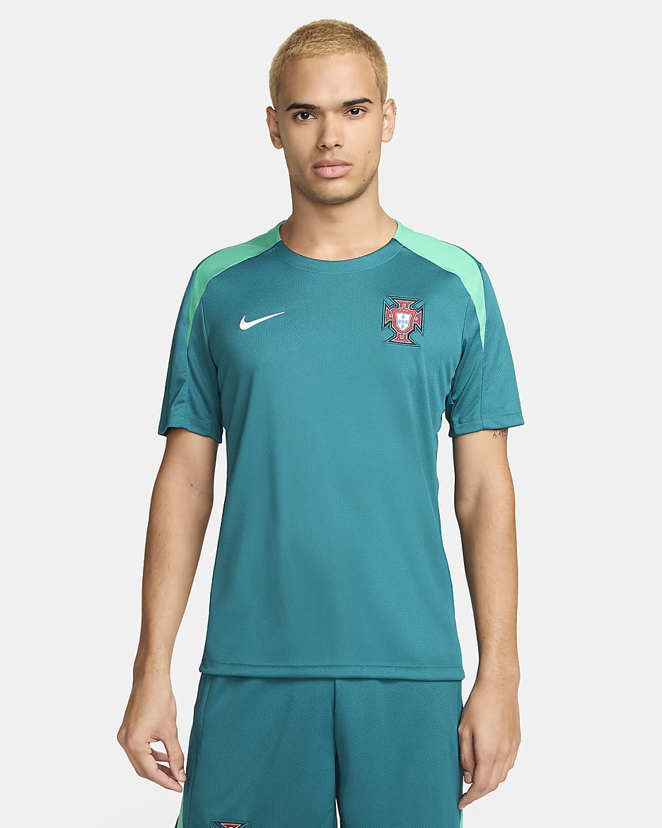 Portugal Strike Nike Dri-FIT Kurzarm-Fußballoberteil aus Strickmaterial für Herren - Geode Teal/Kinetic Green/Sail